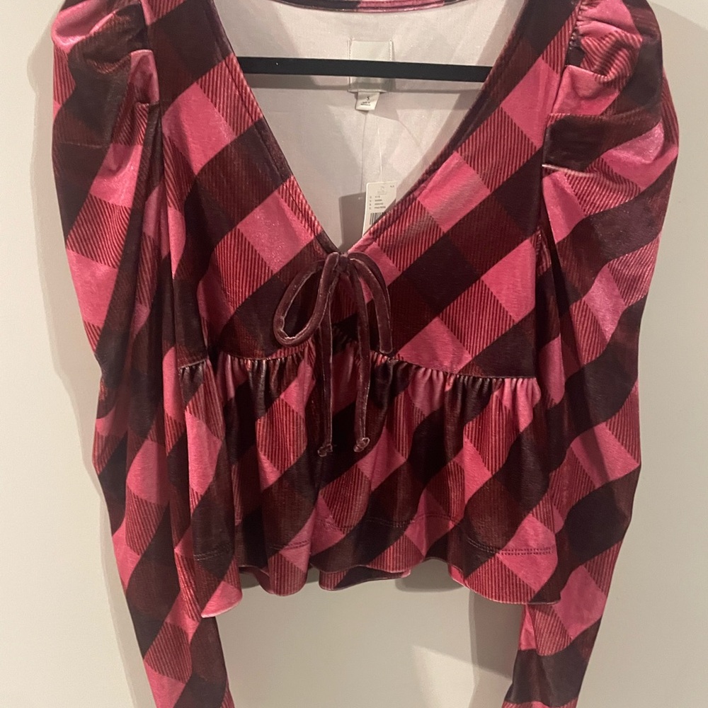 Anthropologie Maeve Velvet Babydoll Top Pink Size Small (New With Tags)